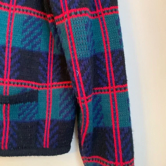 Vtg Tally Ho Tartan Cardigan Sweater Acrylic Plaid Button Academia Medium - Picture 5 of 7